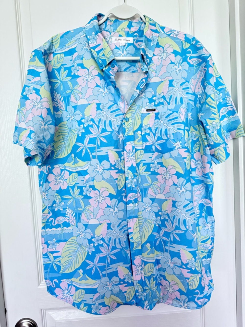 NWOT mens blue floral short sleeve shirt with shorts set L